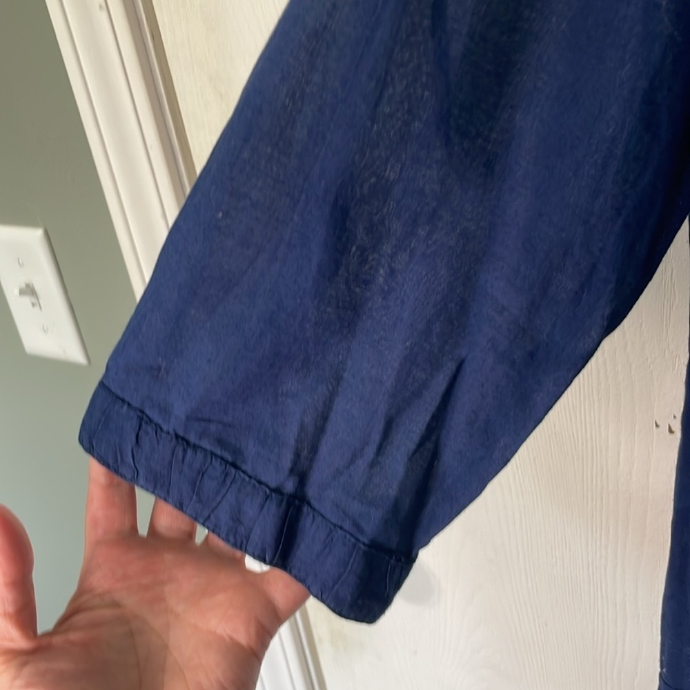 💰Aerie Tunic Linen Navy Blue Women's Oversized Top with Lace Hem Size Medium - Picture 4 of 7